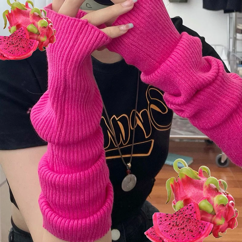 

Long Fingerless Gloves Women‘s Mitten Winter Arm Warmer Knitted Arm Sleeve Fine Casual Soft Girls Goth Clothes Punk Gothic Glove