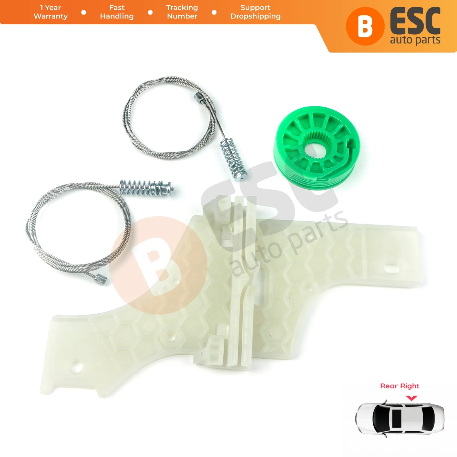 Kit Riparazione Alzacristallo Elettrico Posteriore Destro Per Peugeot 508 (2010-) - Ricambio 9224J0 - 3