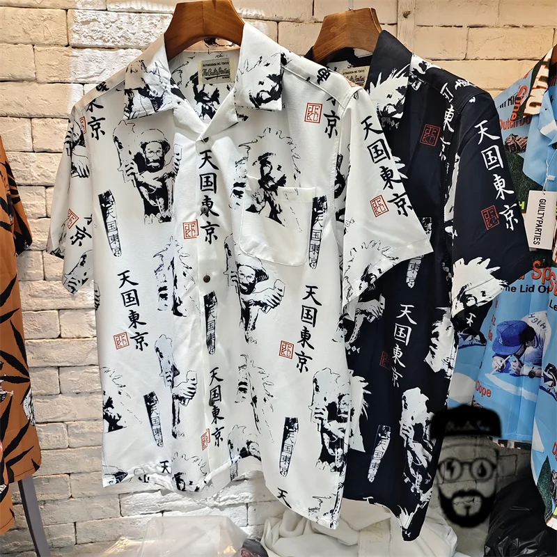 Free shipping WACKO MARIA shirt Tianguo Tokyo print casual loose Hawaiian shirt for men and women top tee