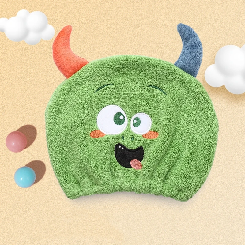 

Cute Cartoon Monster Child Hair Towel Cap Drying Hat Quick-dry Microfiber Super Absorption Hair Twist Kid Bath Hat Bathroom