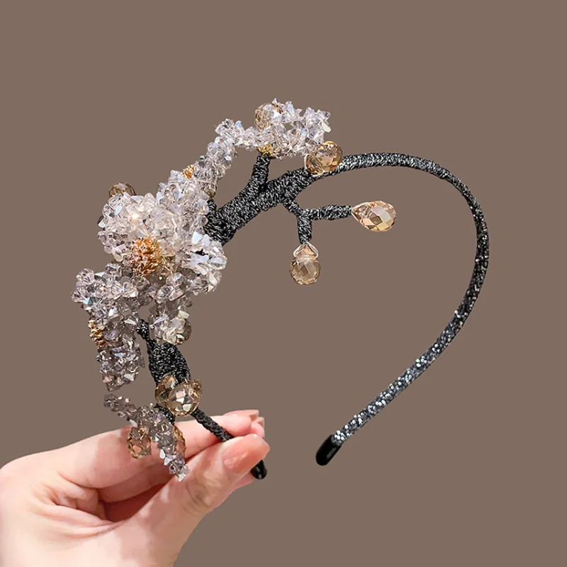 Light Pink Crystal Flower Headband For Wedding And Party_voghion.com