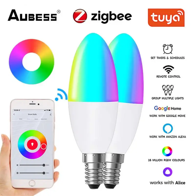 Smart Tuya Zigbee Led Light Bulb E14 Rgb+cct Magic Changeable Lamp