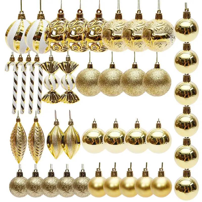 

40pcs Christmas Tree Balls Ornaments Christmas Ball Shatterproof Golden Candycane Christmas Ornaments 12 Designs Hangings decor