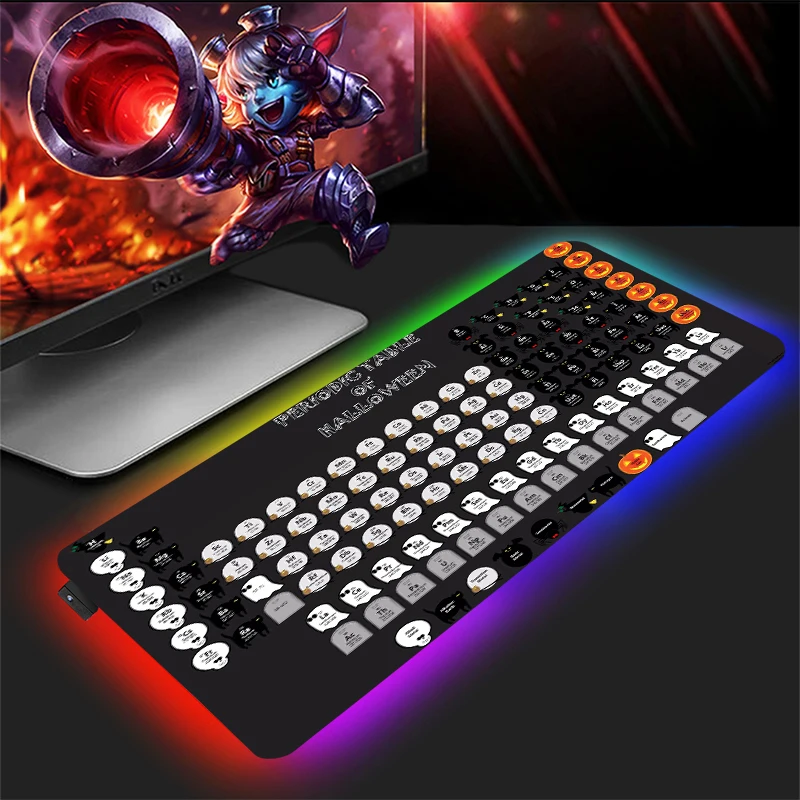 Mause Pad Gamer PC Cabinet Mouse Cartoon RGB Keyboard Gaming Mat Desktop Table Periodic The Elements Carpet Anime Rubber Backlit