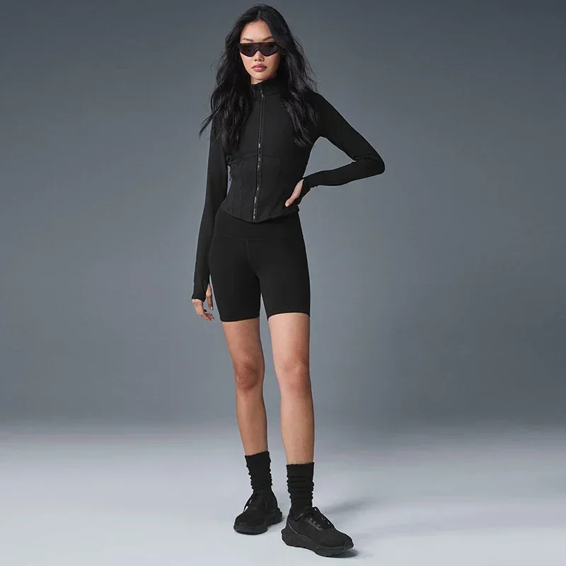 Al Yoga jacket women high-intensity training tight fitting sports jacket full zipper sports quick drying stand up collar jacket 3