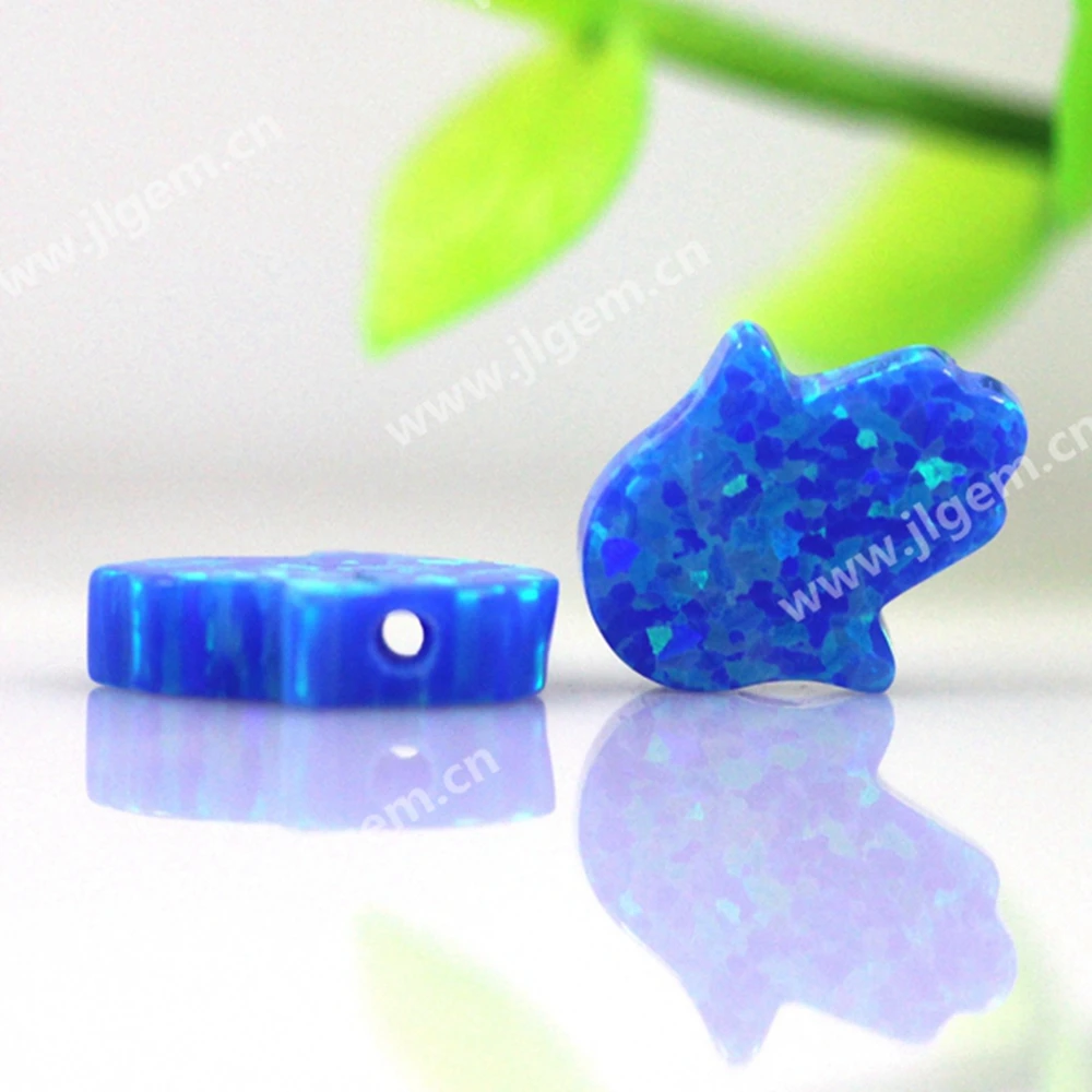(Da 2 Pezzi A 20 Pz/Lotto) 8*10Mm Op05 Hamsa/Mano Opale Sintetico Blu Scuro Con Foro Laterale Per Collana