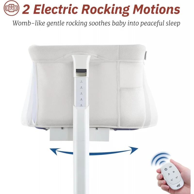 Rocking Bassinet for Baby Automatic Bedside Electric Cradle 5 Heights Adjustable Sleeper Babies Infant