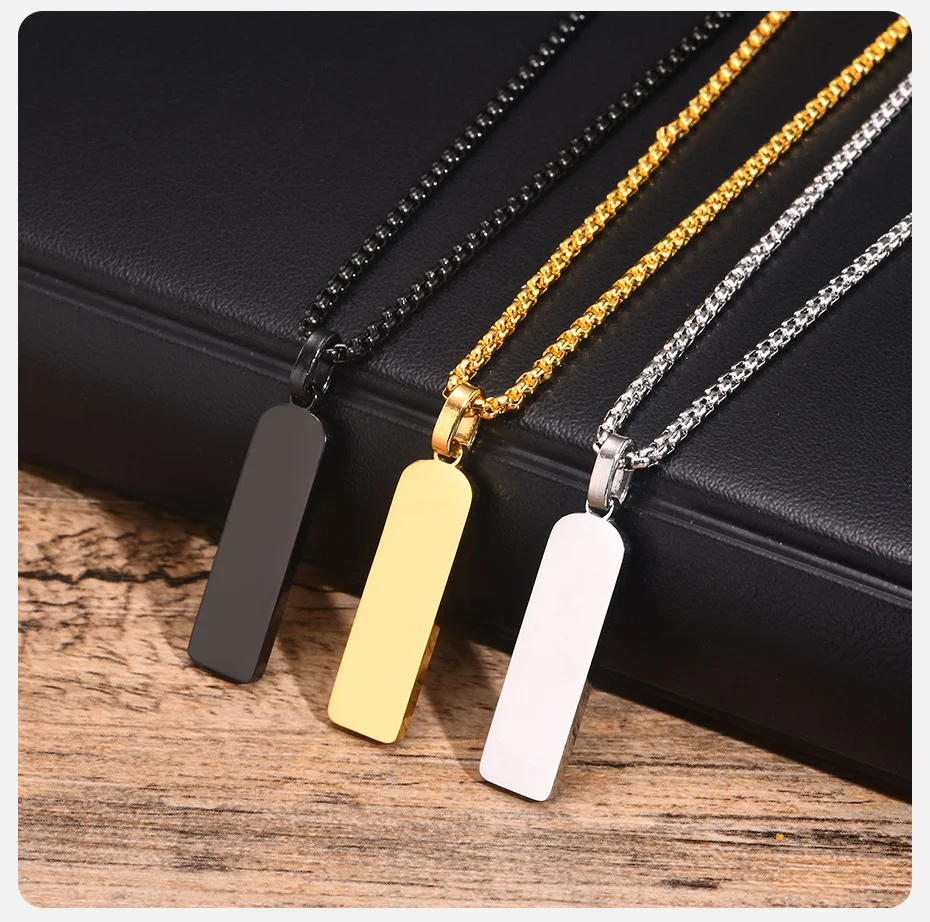 Vnox kostenlose benutzer definierte Name Bar Halsketten für Männer Frauen, Anfangs datum graviert Edelstahl Anhänger, Unisex geometrischen Kragen Geschenk – Detail 8
