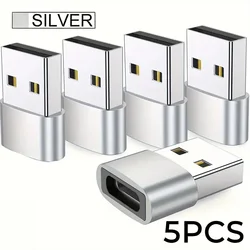 5 - Pack Durable Metallic OTG USB to USB C Adapters - Universal Use (5pcs Silvery)