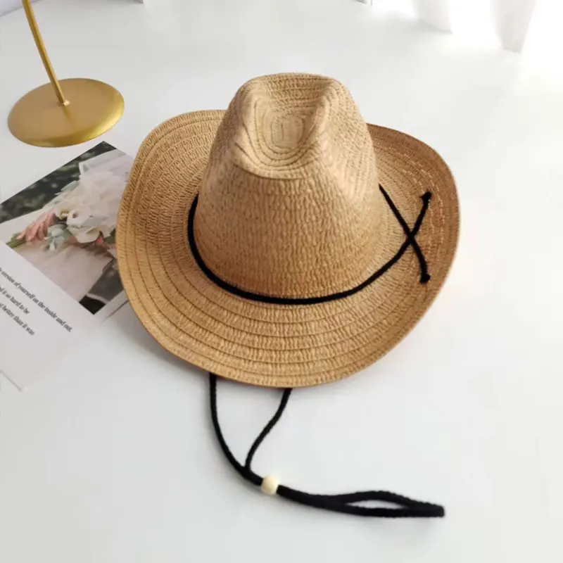 Straw Cowboy Hats Western Cowgirl Hat for Summer Holiday Woven Beach Sun Hat with Wide Brim Shapeable Cowboy for Women Men