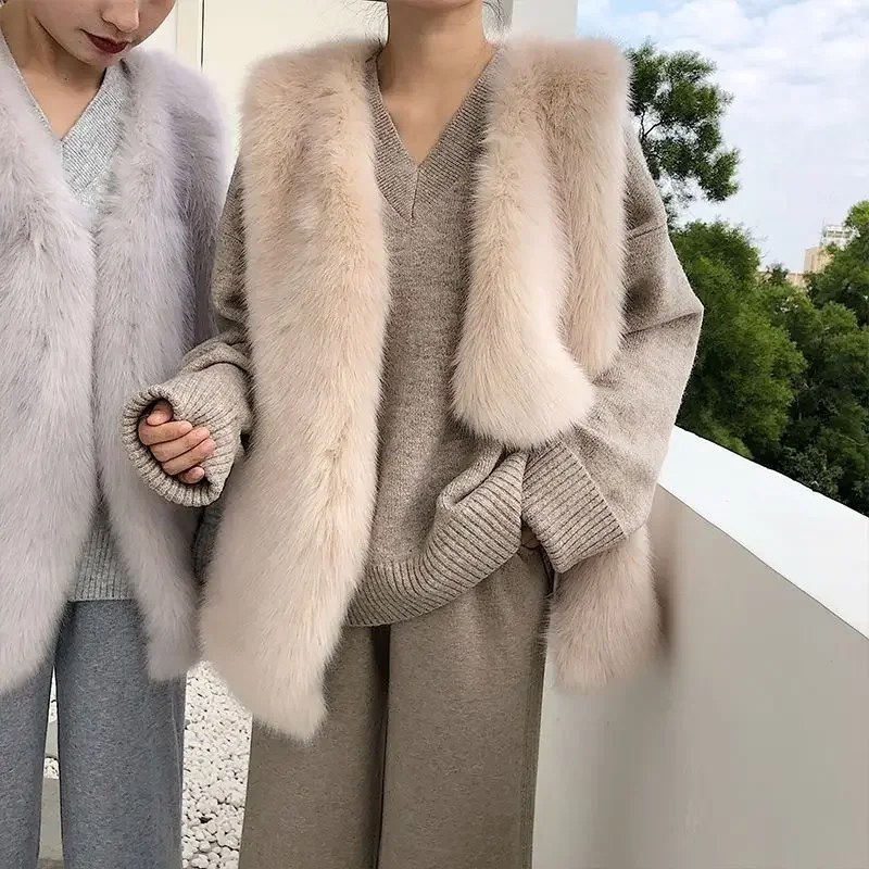 

Women 2024 Autumn Winter Fake Fur Outerwear Femme Ladies Fashion Coats Overcoat Female Faux Gilet ry Waistcoat E182