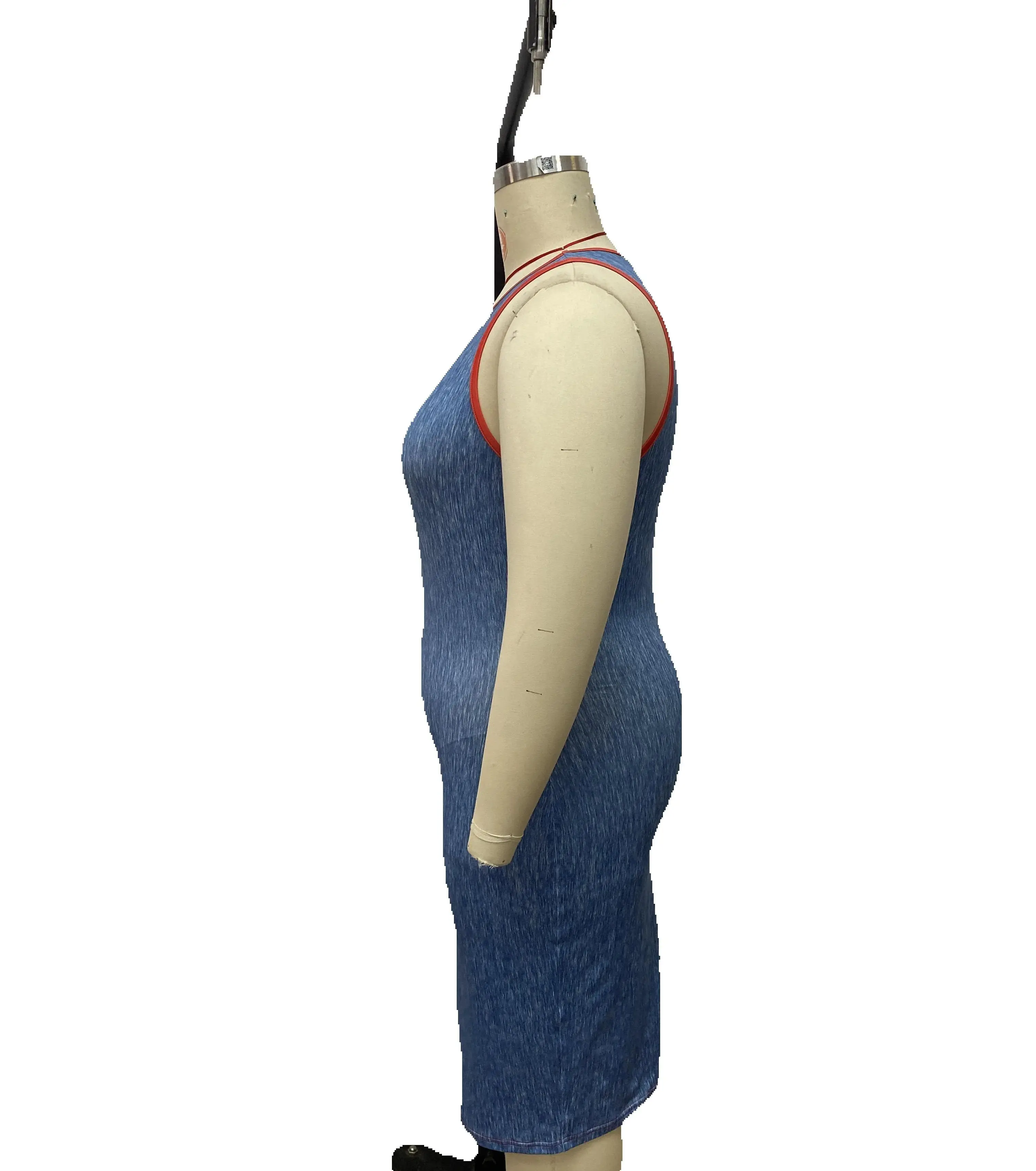 Graphic printing U-neck sleeveless vacation casual tight mid-length T-shirt dress 4