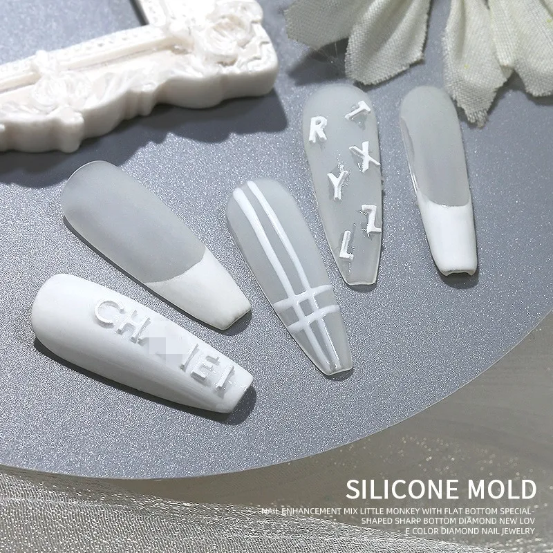 1PC 3D Silicone Nail Carving Mold English Letters Number Mould Stamping Design Gel Stencils DIY Manicure Accessory Tools 5