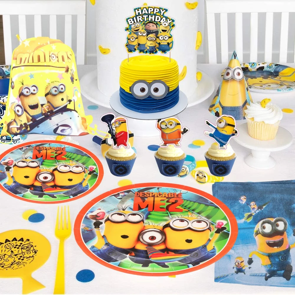 Big Eye Yellow Man Birthday Party Supplies - Disposable Tableware Tablecloth Plates Cups Balloons