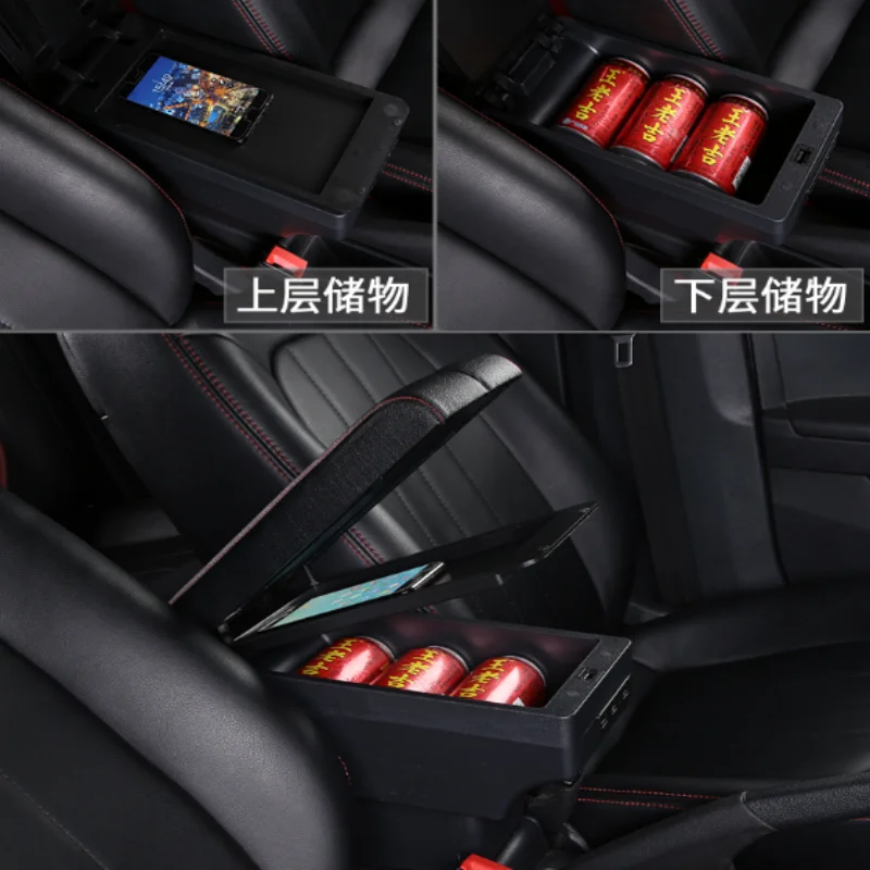 Bracciolo Centrale A Doppio Strato Con Organizer E Portaoggetti, Compatibile Con Daihatsu Sirion E Materia (2007-2015). In PU/ABS, Con Porta USB E Portabicchieri Nascosto. - 3