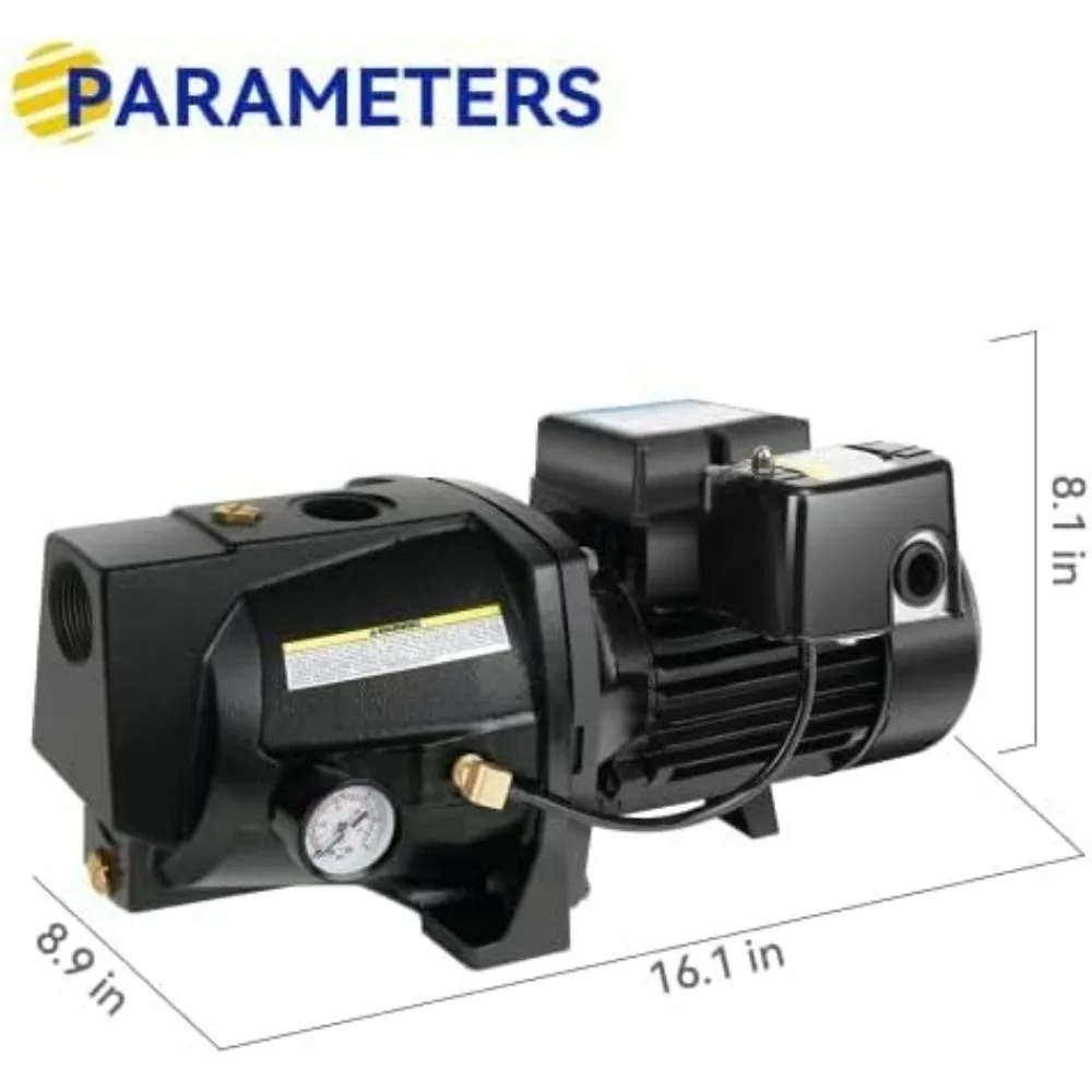 1HP Cast Iron Shallow Well Jet Pump with Automatic Pressure Switch, Suitable for Wells Up to 25 Feet, Dual Voltage 115V/230V
