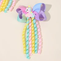 Sweet Unicorn Hair Clips For Girl Bow Barrette Cute Tassel Ribbon Curly Ponytail Hairpins Accessories 3