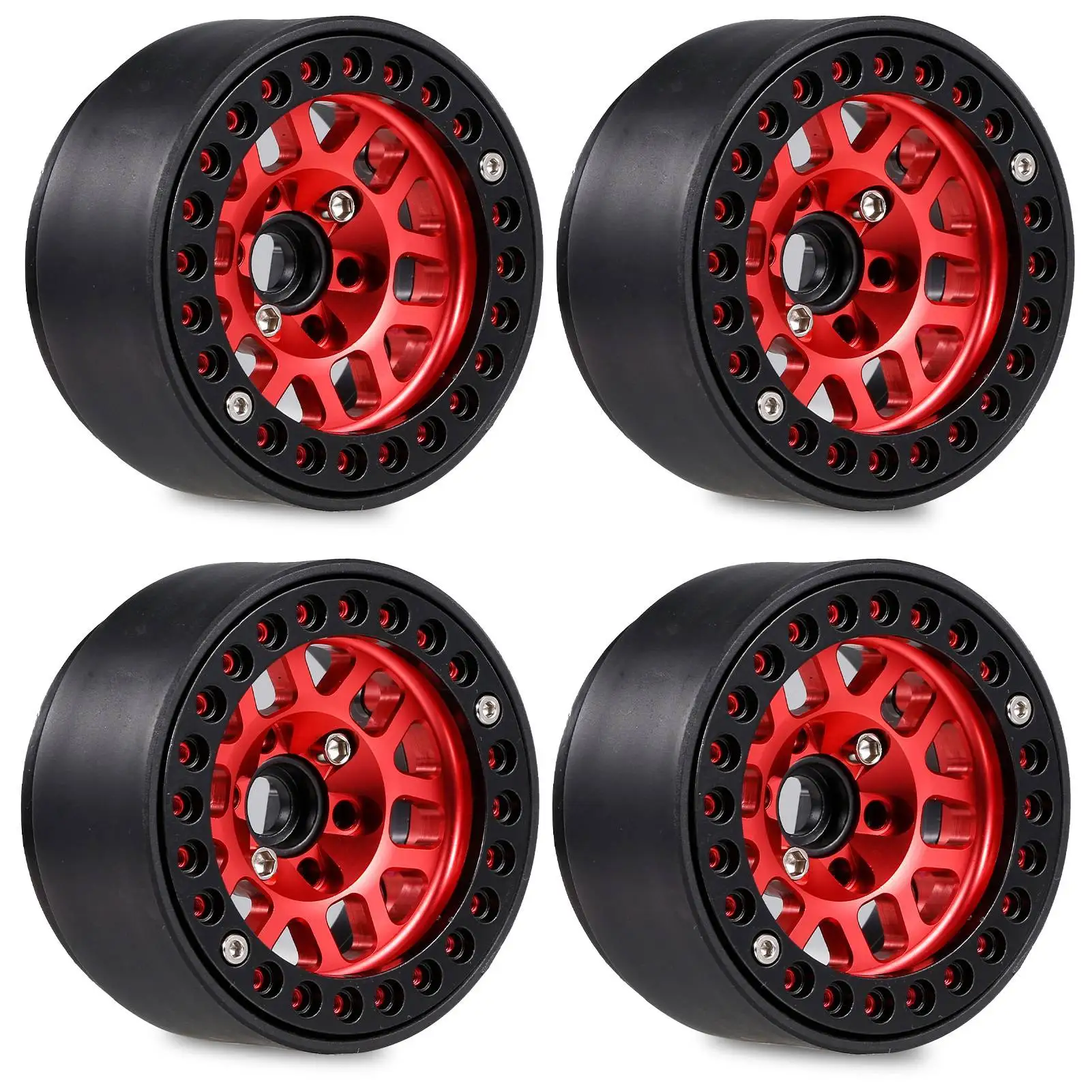 

4PCS 1.9 Metal Beadlock Wheel Hub Rim for 1/10 RC Crawler Axial SCX10 90046 AXI03007 Traxxas TRX4 RedCat D90,Red