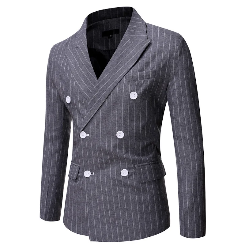 Men's Autumn New Dress Suit Men's Striped Casual Double-breasted Gun Barrel Collar Suit