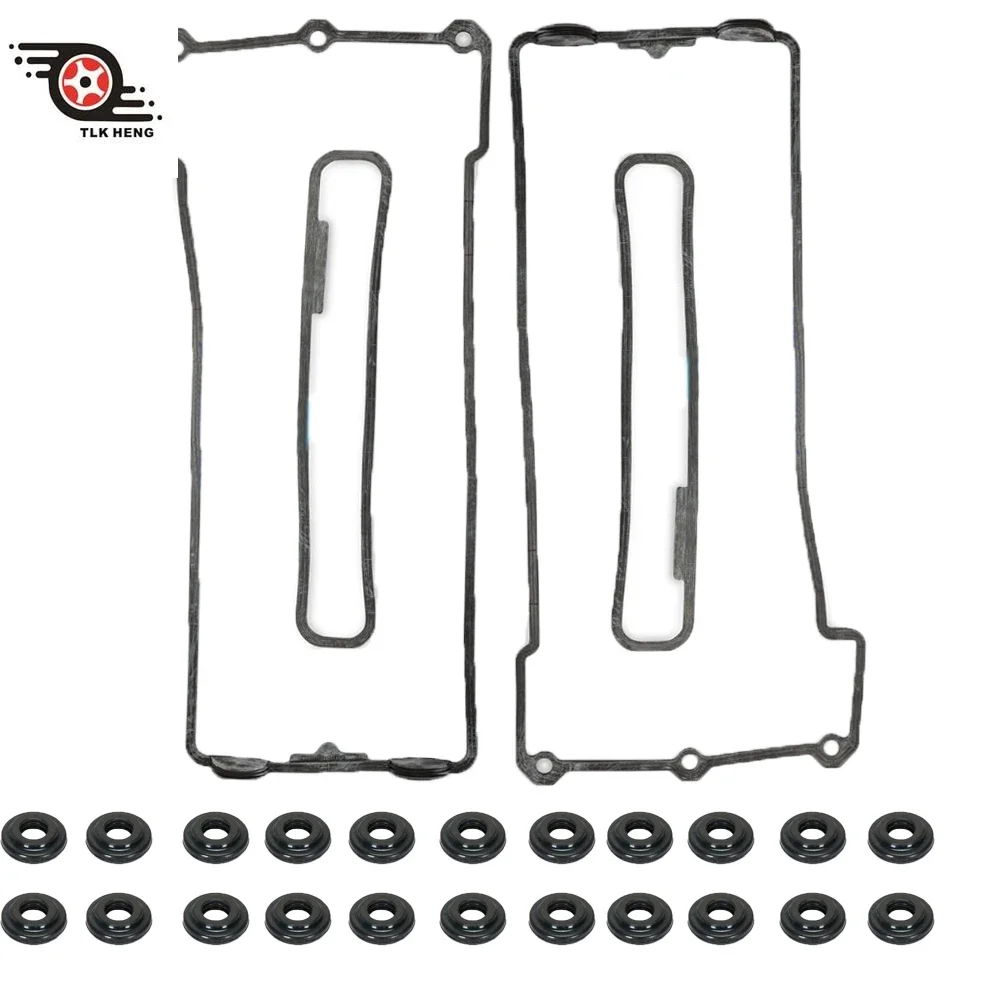 Rubber Gasket Aluminum Gasket Kits Solenoid Valve Filter Gasket Rocker Cover Membrane Kit Valve Cover Gasket L + R 22 Washers for BMW E34 E39 E32 E38 M60 M62 Engine 11129069872 11129069871