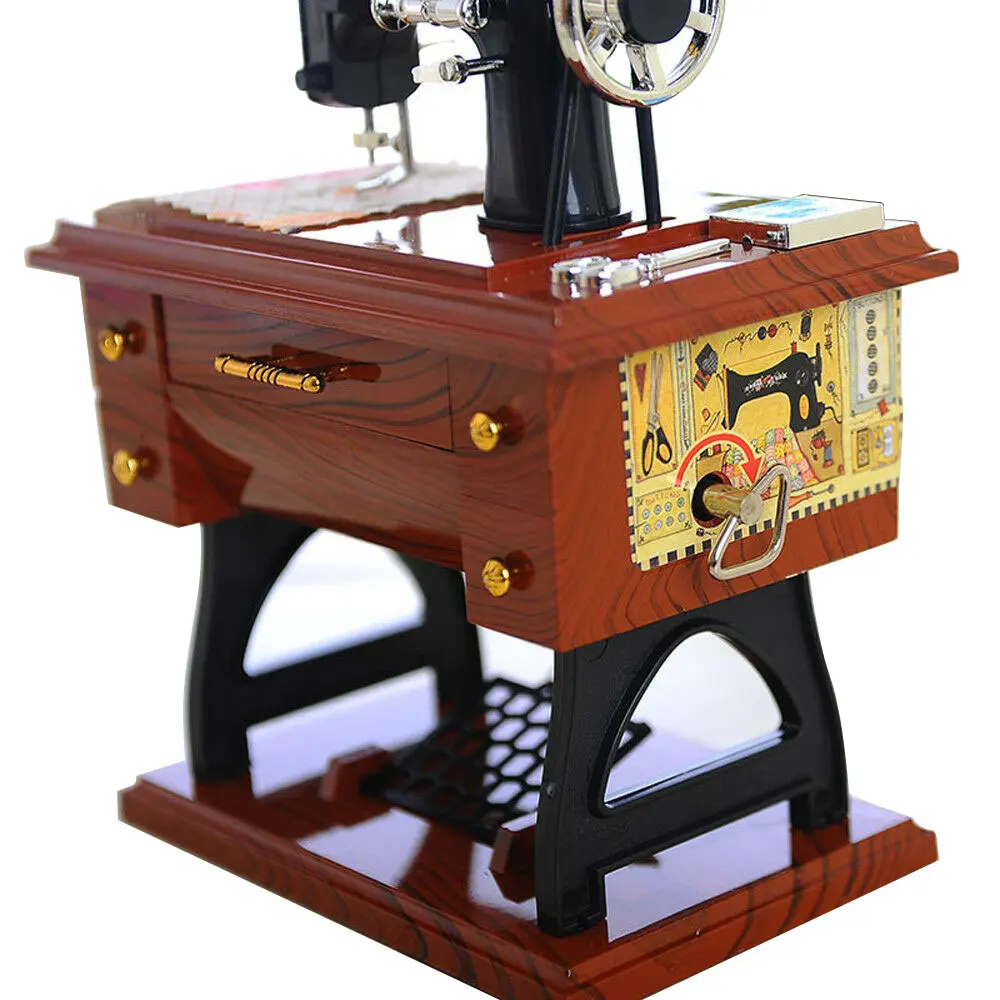 Sewing-Machine-Music-Box-Vintage-Hand-Cranked-Mechanism Mini Musical Retro Classical Table Desk Decoration