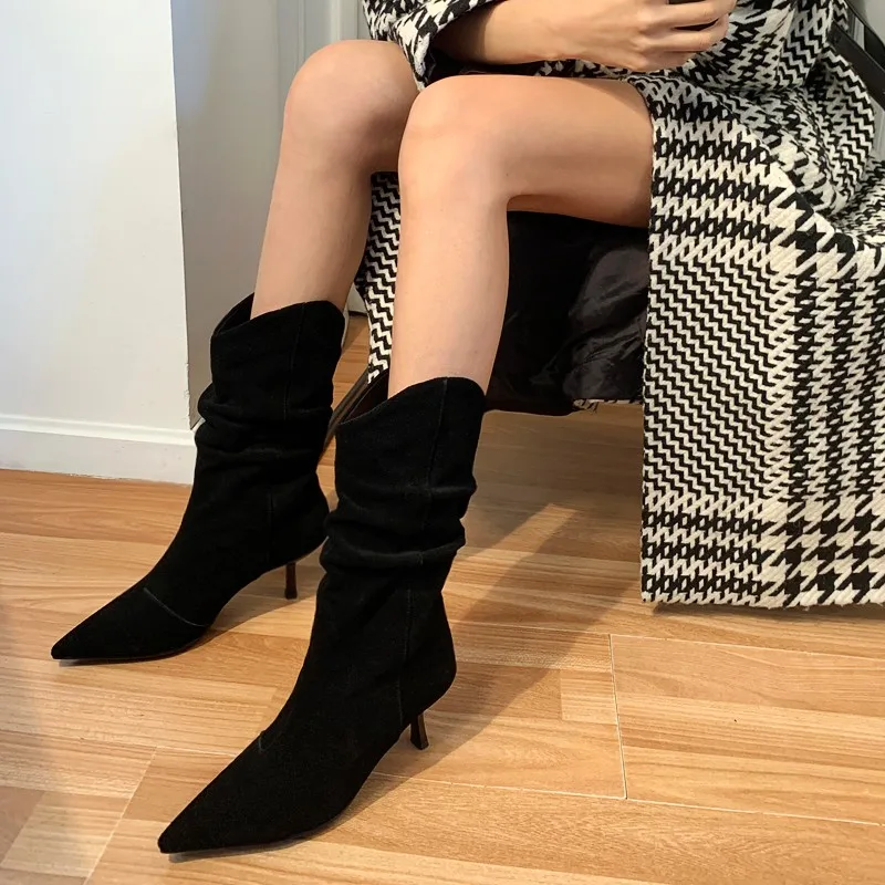 Gladiator Motorcycle High Heels Boots Women Winter 2022 New Pointed Toe