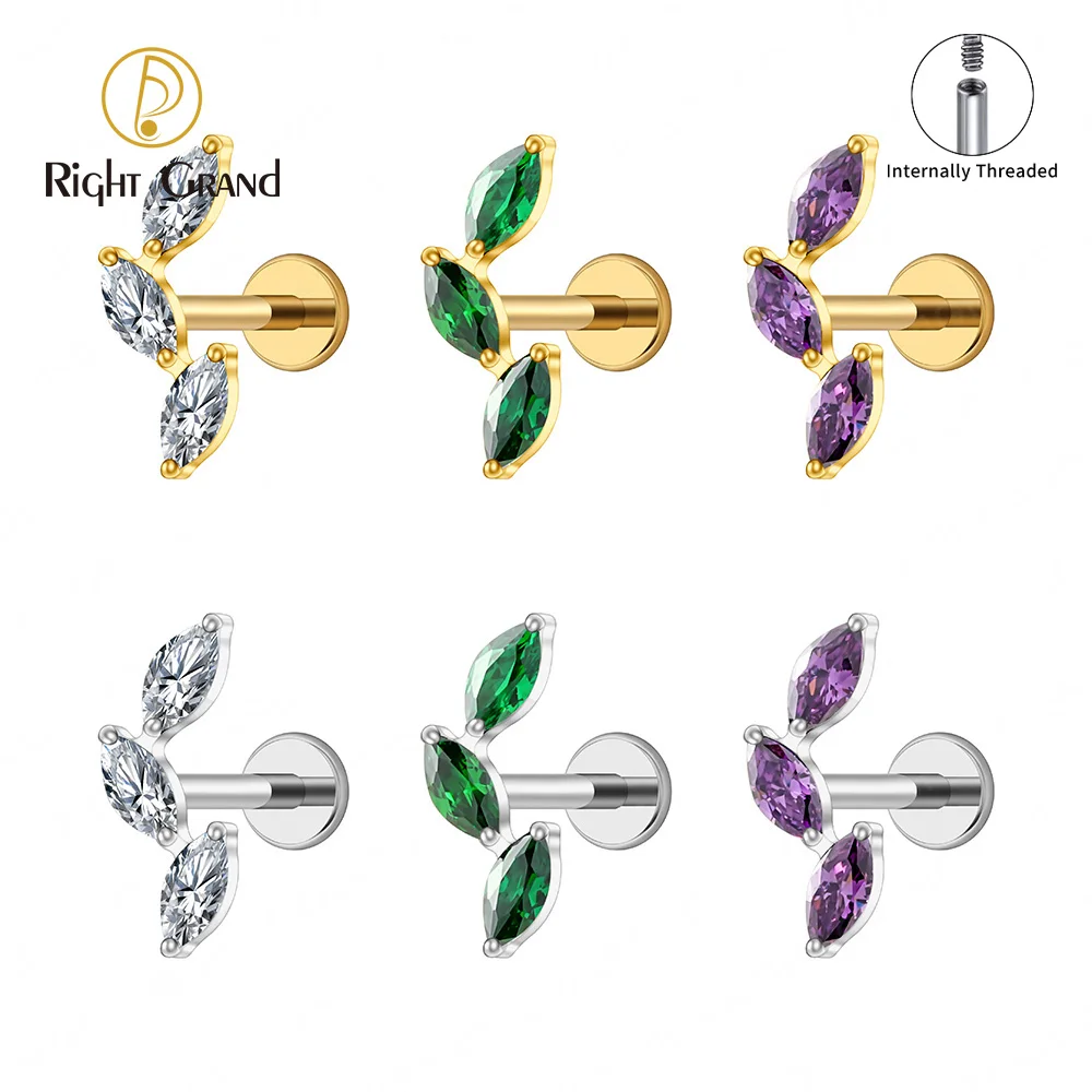 Right Grand ASTM F136 티타늄 트리플 마키스 라브렛 스터드 16G 데인티 CZ 클러스터 클라이머 연골 귀걸이 트라거스 헬릭스 귀 피어싱 바디 주얼리