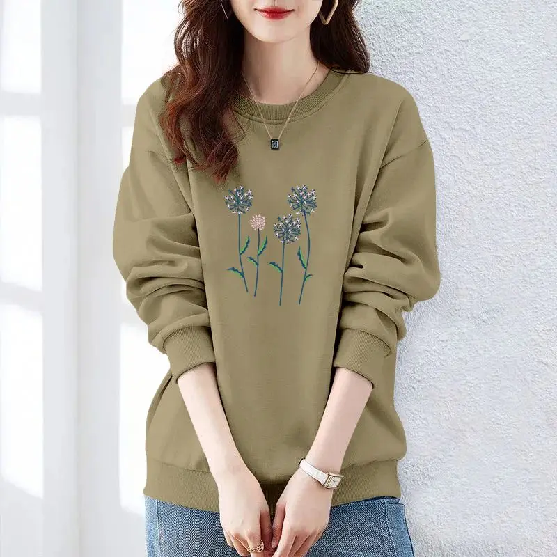 여성용 크루넥 긴팔 프린트 루즈한 풀오버, 한국 후드티, 클래식 캐주얼 올매치 상의, 가을 및 겨울 패션