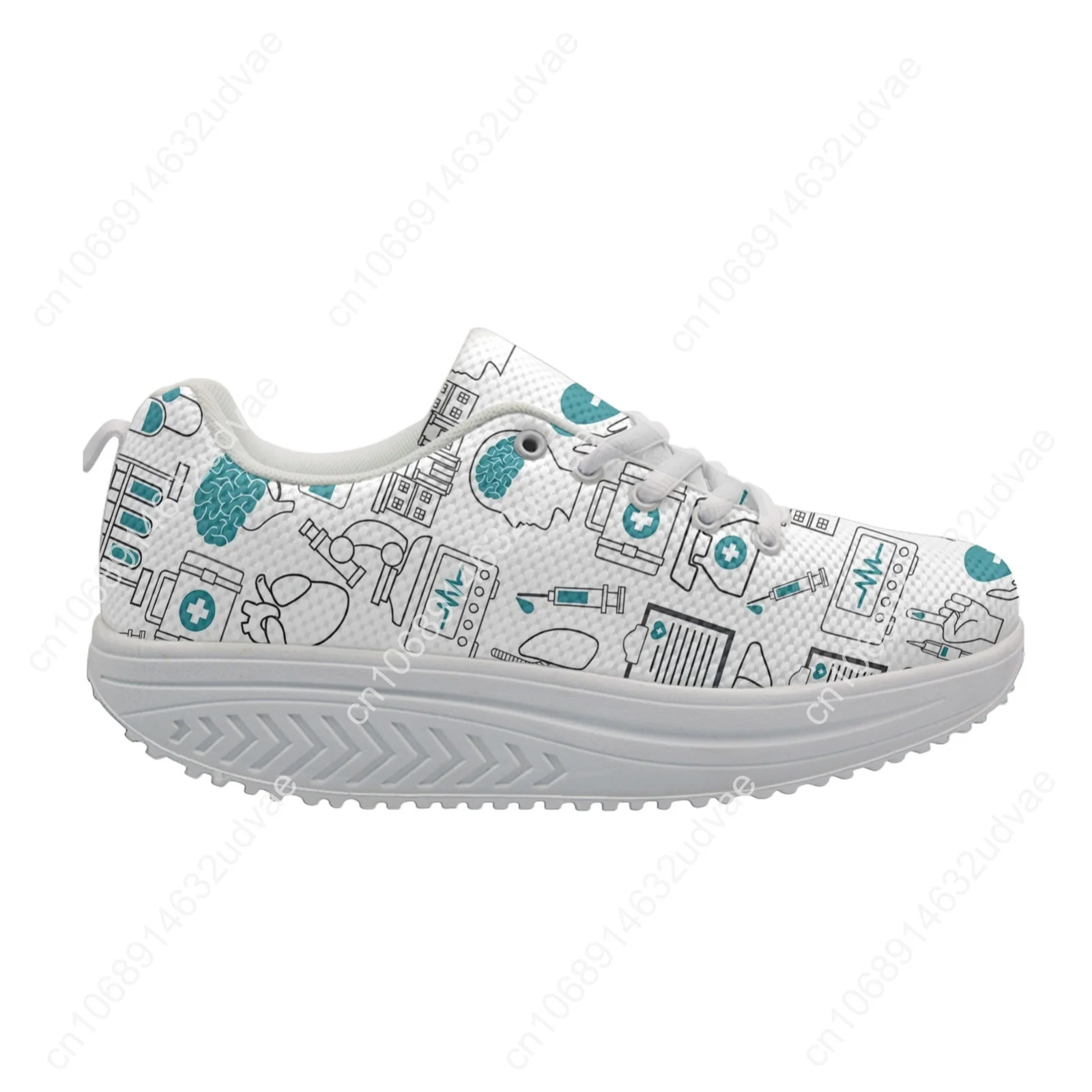 Nursing Shoes For Women Cartoon Medical Print Girls Height Increasing Shoes White Lace Up Nurse Shoes Zapatos