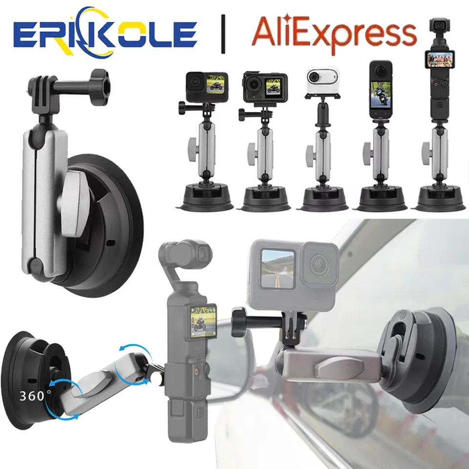 Supporto A Ventosa Per Auto VVNTVEE Con Braccio Magico – Per Action Cam GoPro, Telefono E Pocket 3, Doppia Testa Sferica - 2