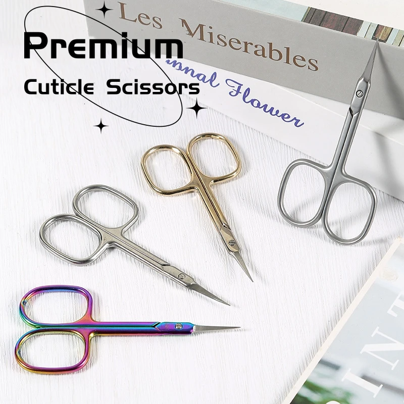 Cuticle Scissors Manicure Pedicure Nails Tools Gold Silver Rainbow Nail Scissors for Fingernail Toenail Eyebrow Eyelash Dry Skin