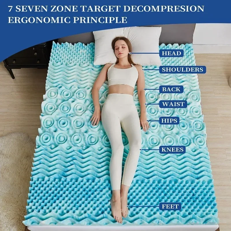 2 Inch Queen Mattress Topper 7-Zone Memory Foam Mattress Topper-Cooling Gel Foam
