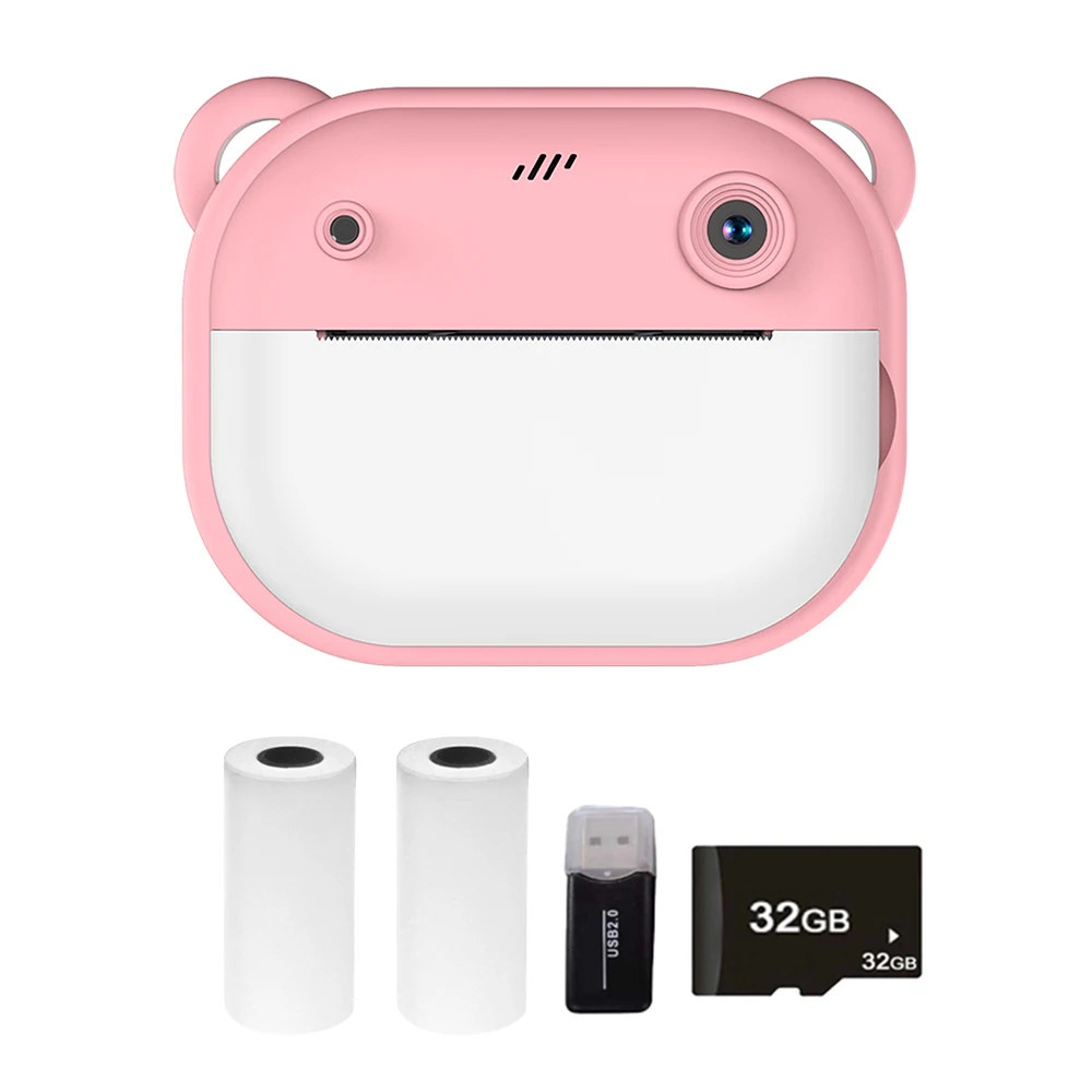 【New】Kid Camera Children 1080P Digital Camera Thermal Print with 2Inch IPS Screen Photo Selfie Video with 2 Rolls Print Paper