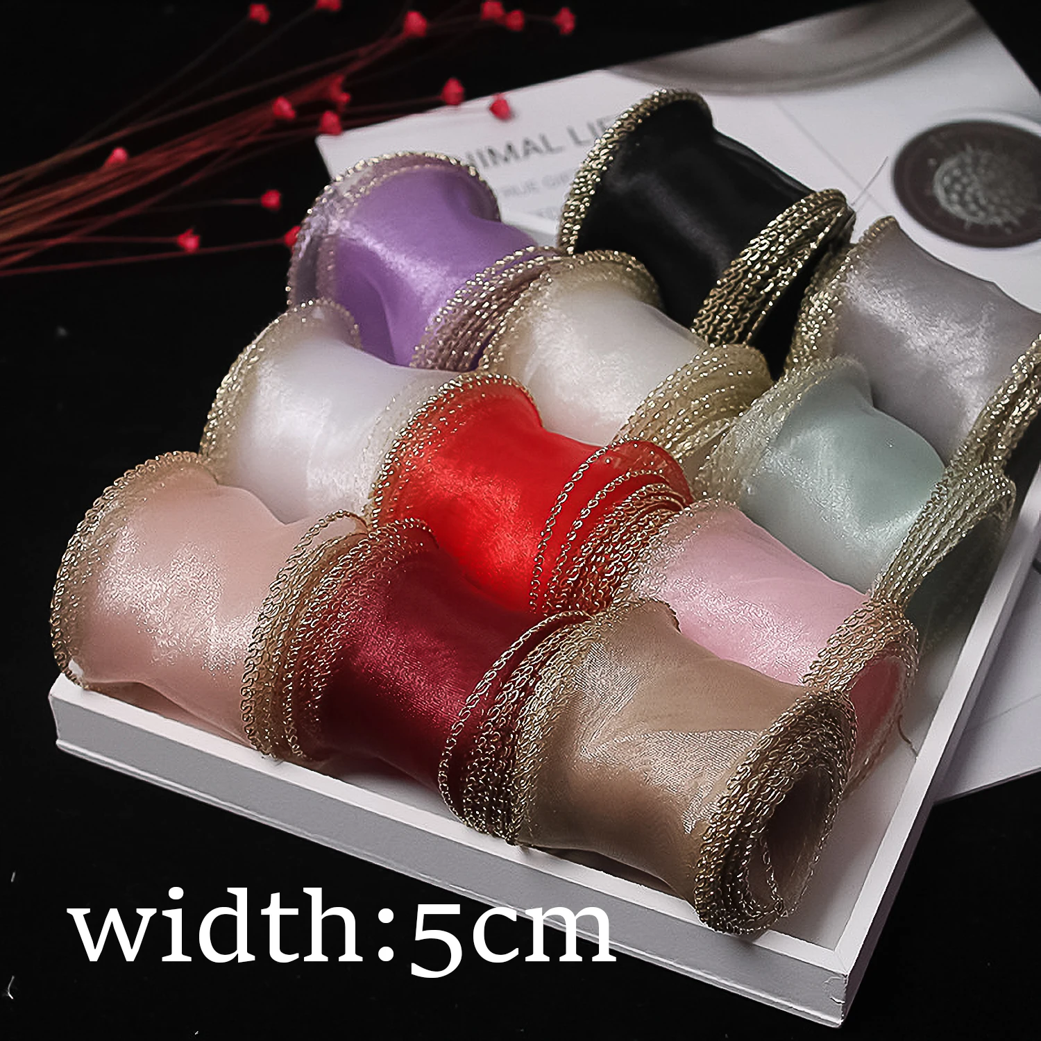 

Gold-Edged Organza Ribbon Lace With Fish Tail For Embellishments Of Bows Fresh Flower Packaging Floral Shoe And Crafting Ribbon