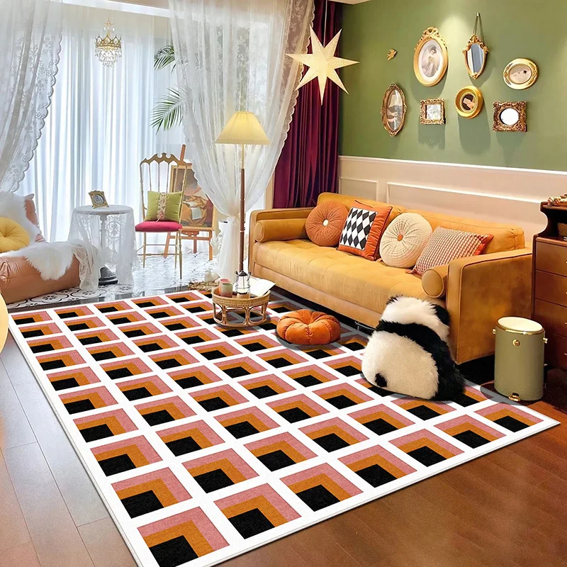 

Modern Simple Rugs for Bedroom Thick Non-slip Lounge Rug Light Luxury Living Room Decoration Plaid Carpet Home Plush Study Mat