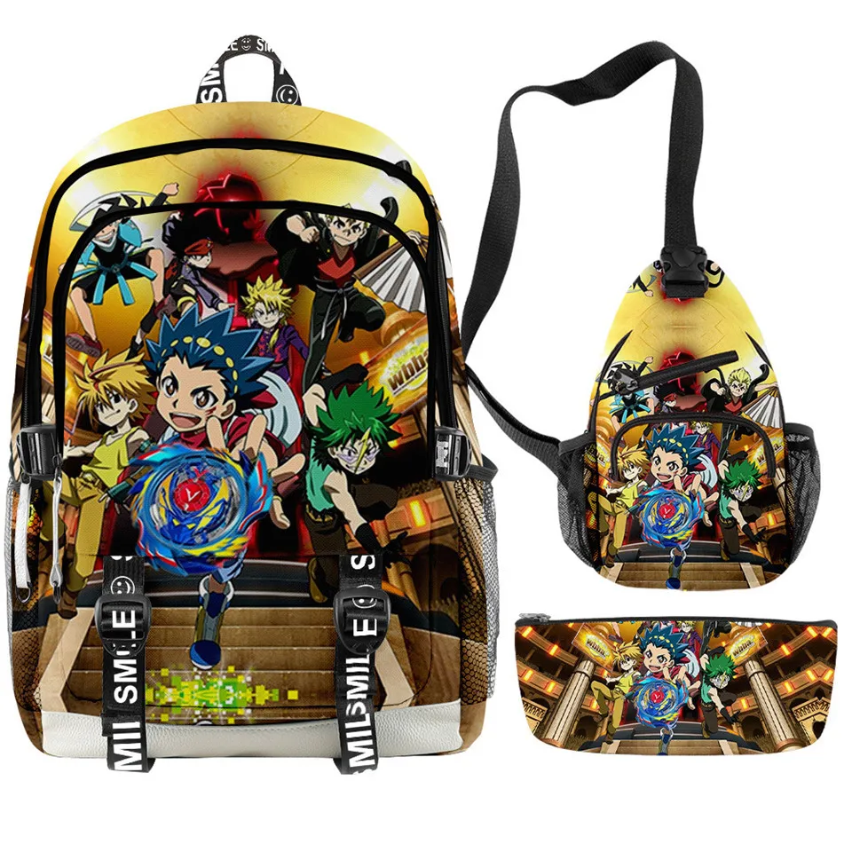 

3Pcs/Set Cartoon Beyblade Backpack Anime School Bags Pencil Bag Teenage Bookbags Boys Girls Book Rucksack Child Daily Bagpack