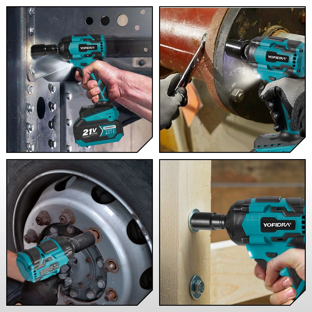 Llave de impacto eléctrica YOFIDRA de 1000 N·m, 3 velocidades, 1/2 pulgada, destornillador eléctrico inalámbrico. - Imagen 6
