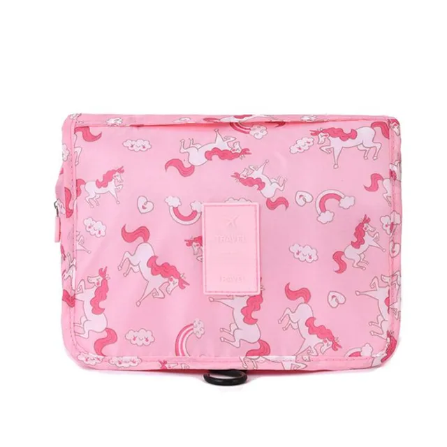 Nylon Hook Up Cosmetic Bag Women Travel Toiletries Storage Bag High Quality Waterproof Makeup Pouch Ladies Make-up Beauty Bag Pink pony