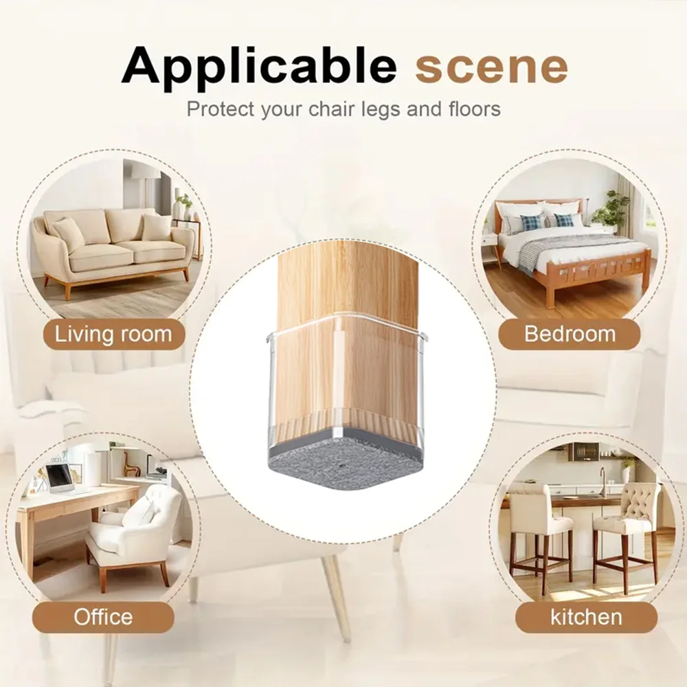Solid Wood Chair Leg Protectors with Dual Protection Silicone and Felt Pads, Pack of 40