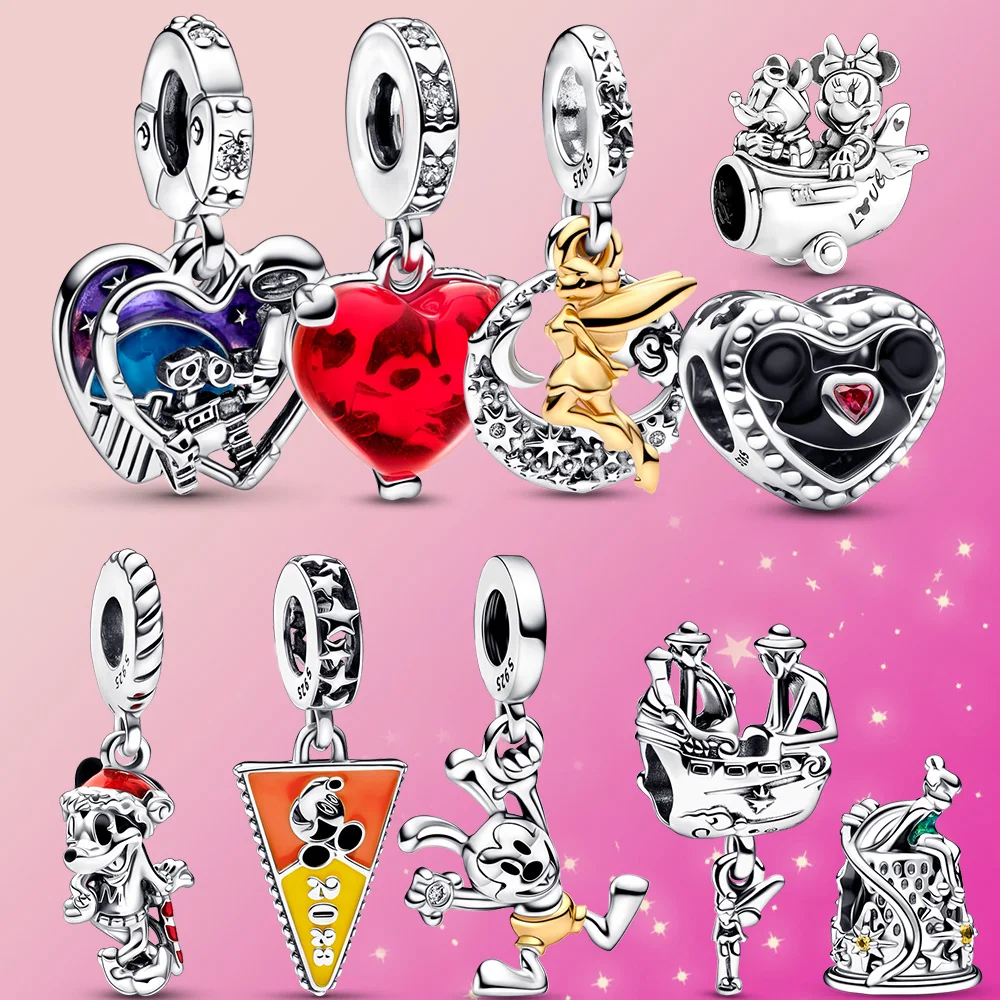 New 925 Sterling Silver Charm Disney Mickey Minnie Anniversary Style