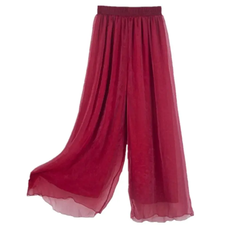 

Брюки женские шифоновые с широкими штанинами, модные повседневные свободные облегающие однотонные белые брюки с эластичным поясом и высокой талией, L27