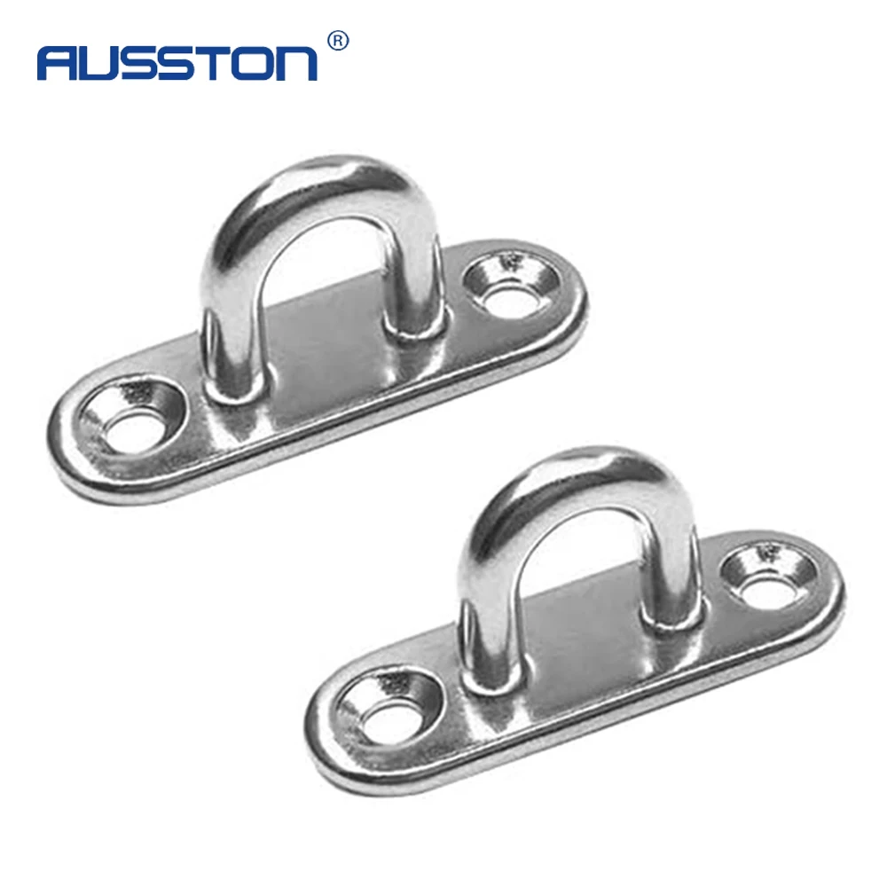 2Pcs 316 Stainless Steel Eye Plate 5mm Oblong Pad Eye Plate Metal Staple Ring Hook Hardware U-shaped Design Screws Mount Hook 2pcs outlet mount for compatible with ring indoor cam