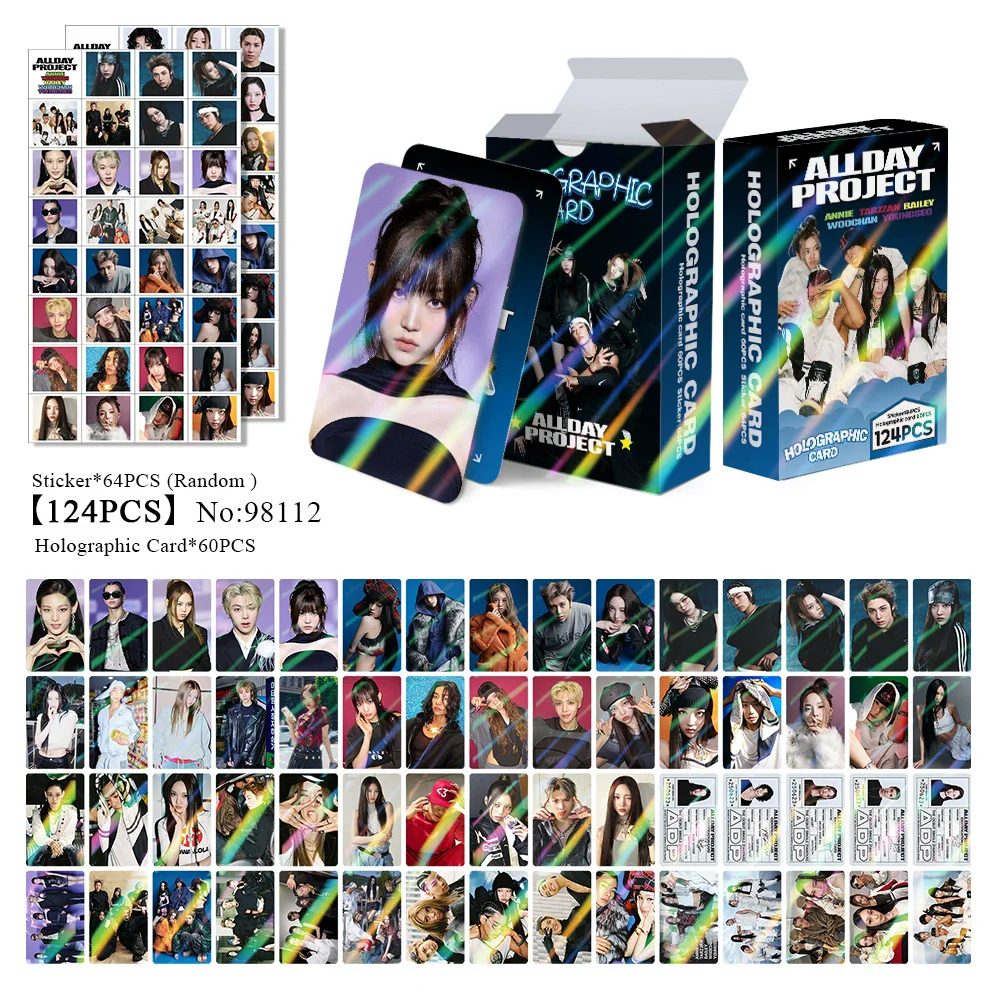 124Pcs 한국어 Allday 프로젝트 홀로그램 포토 카드 세트-Annie Tarzzan Bailey LOMO Collectible Cards 스티커 선물