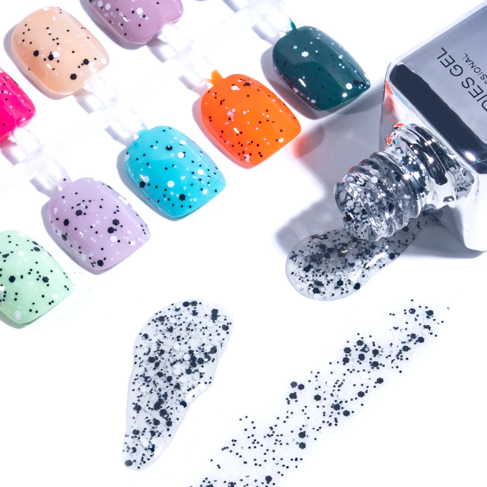 KODIES GEL Confetti Glitter Top Coat gel nail polish gel nail varnish nail polish finish UV Gel Nail Polish 15ML Semi Permanent Black White Sequins Nail Art Decorations Gel Finish