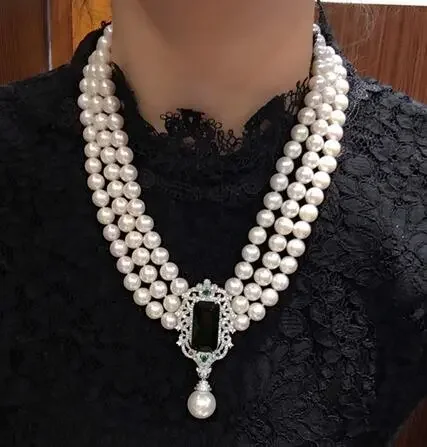 

Hot sell new 8-9mm natural white freshwater pearl multilaye necklace zircon accessories fashion jewelry
