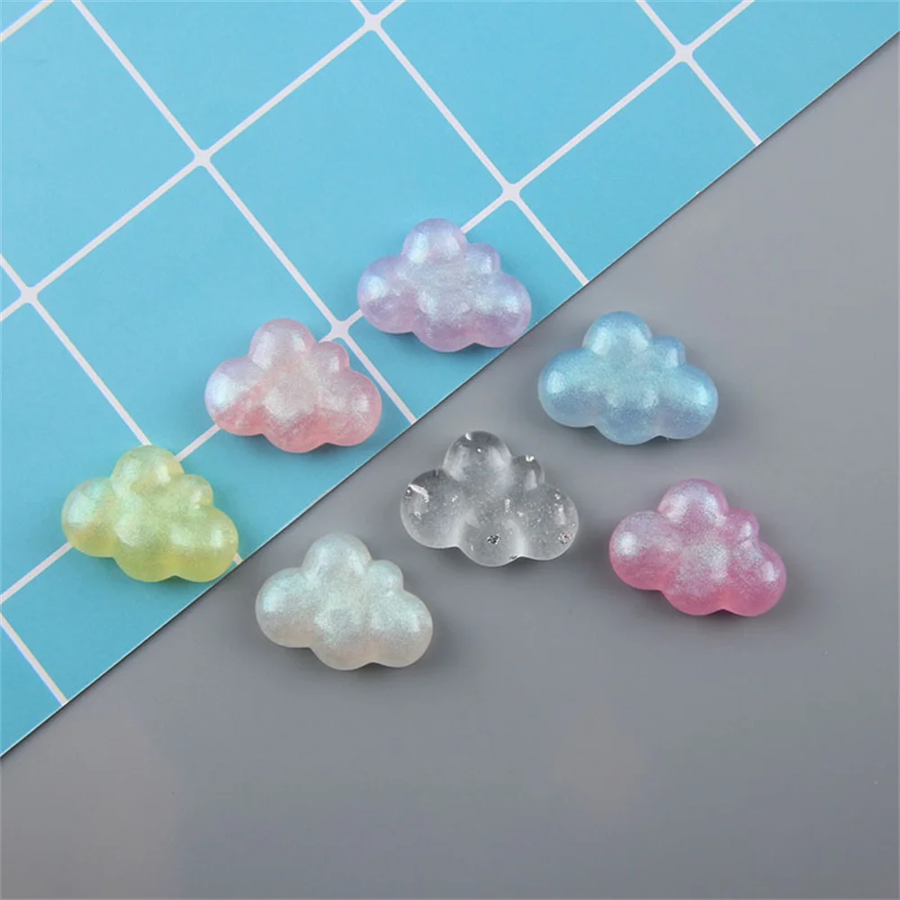 20Pcs Kawaii 반짝이 구름 플랫 백 수지 카보 숑 스크랩북 Embellishments DIY 헤어 보우 센터 액세서리 전화 케이스 아트 패치