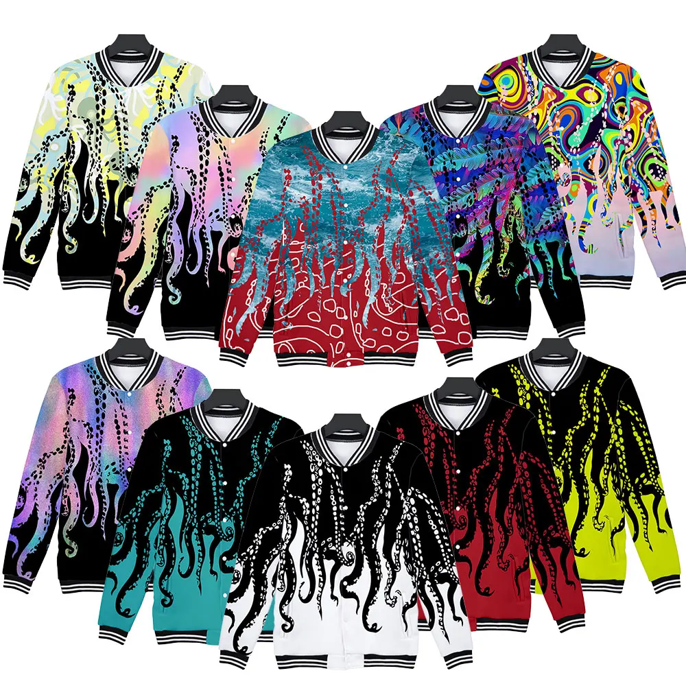 2022 New Octopus Print Jacket 3D Pattern Baseball Suit Couple Coat Gift Men and Women Stand Collar Casual Sports Top