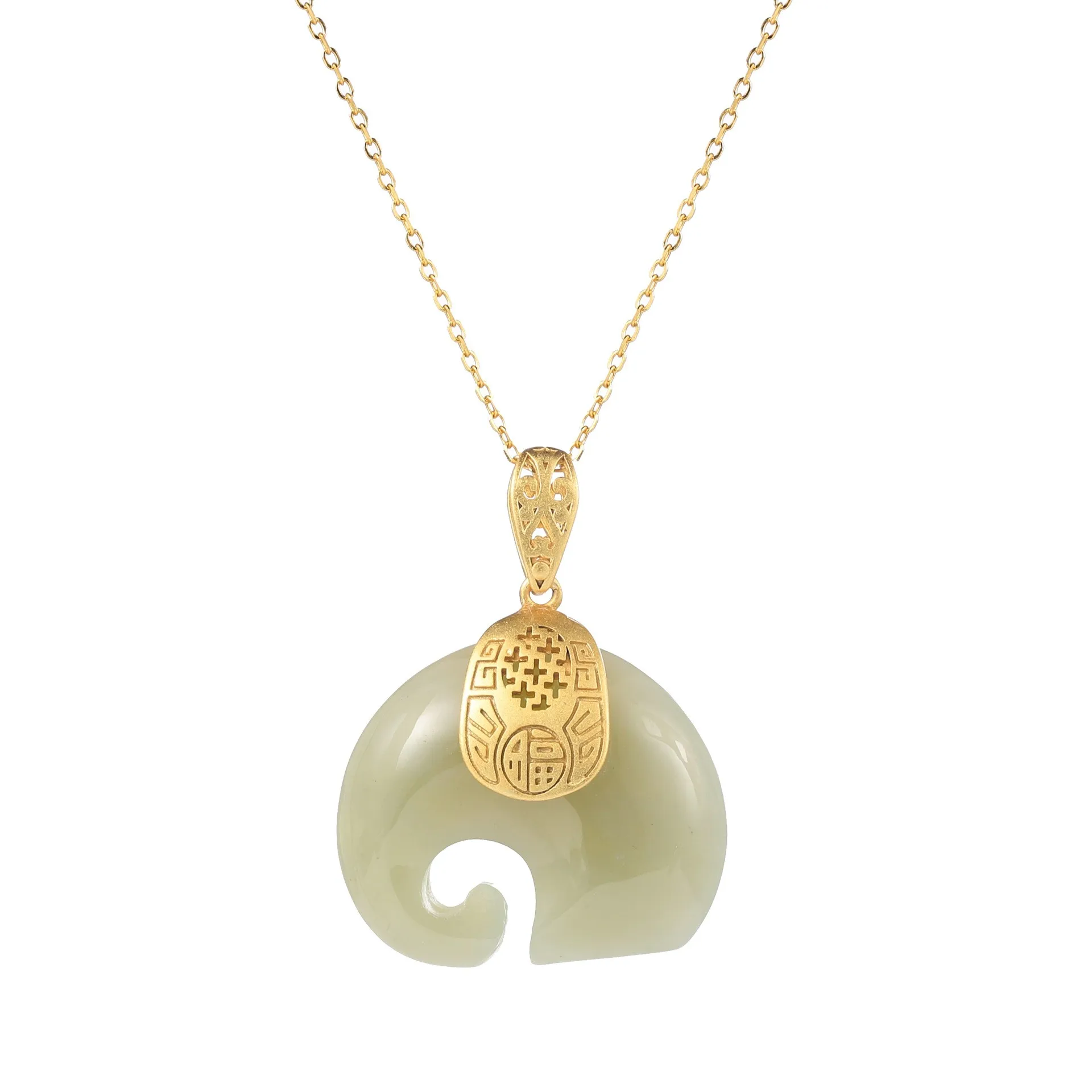 

XL245 ZFSILVER 925 Sterling Silver Fashion Luxury Hetian Jade Elegant Love Gold Elephant Necklace For Girl Women Wedding Jewelry