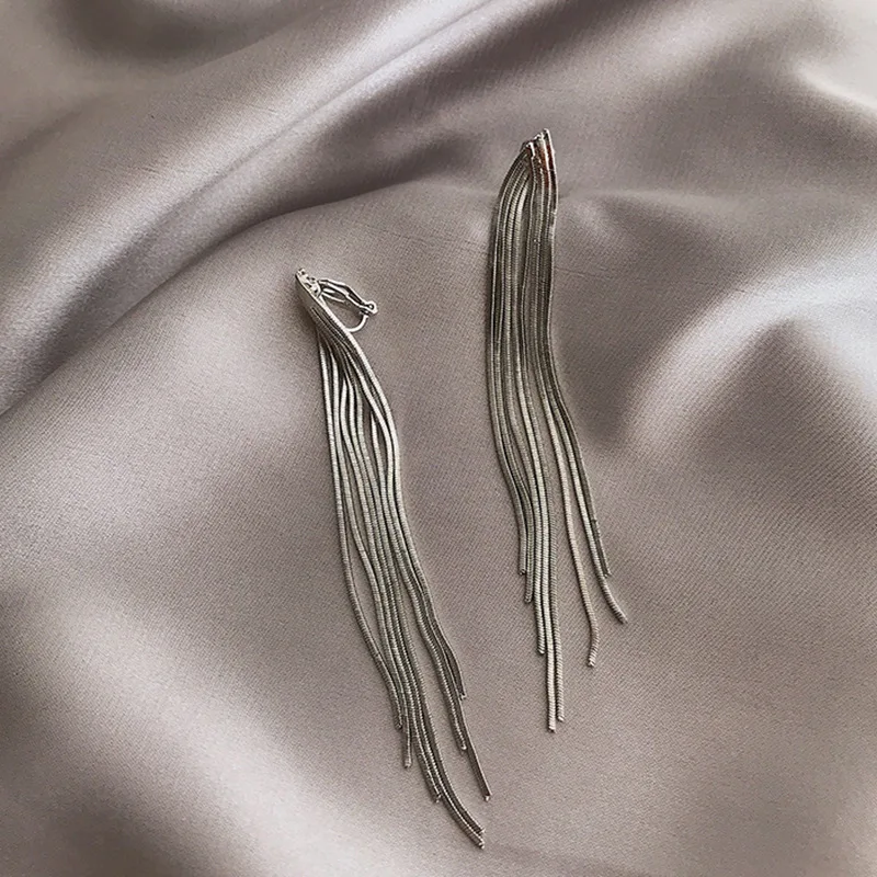 Long Tassel Clip on Earrings for Women ear clip earrings clip earrings ear clip ear accessories