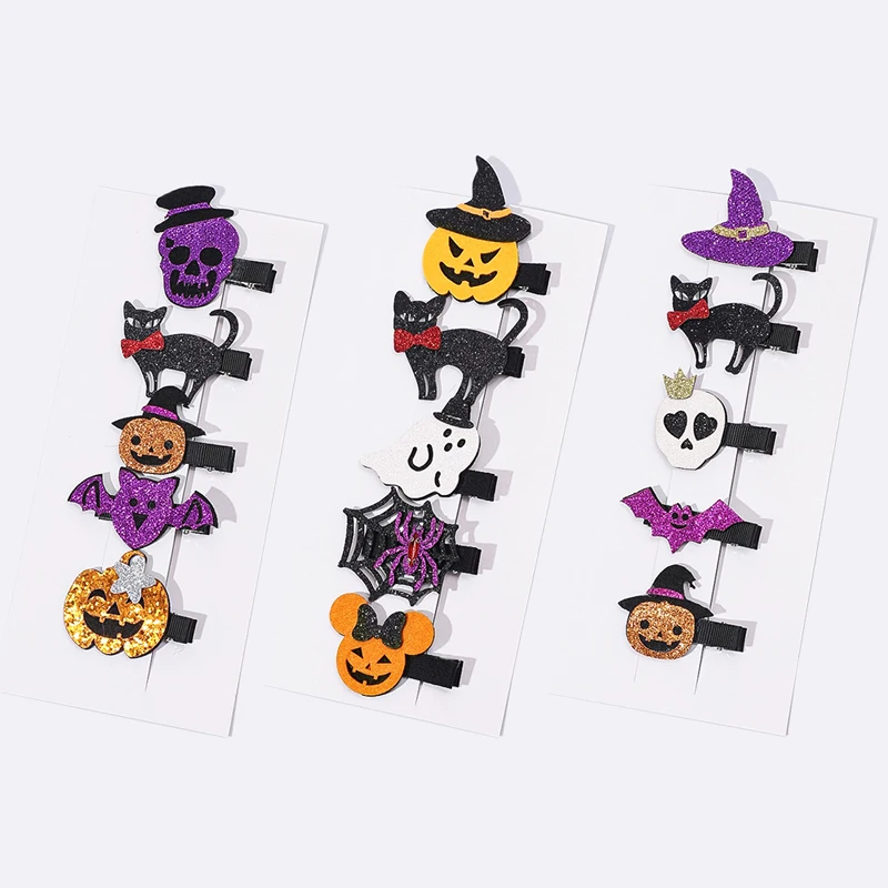 

Halloween Hair Clips Baby Girl Felt Cloth Sequin Hairpin Cute Witch Ghost Pumpkin Cat Barrettes Children Party Accessories 5Pcs